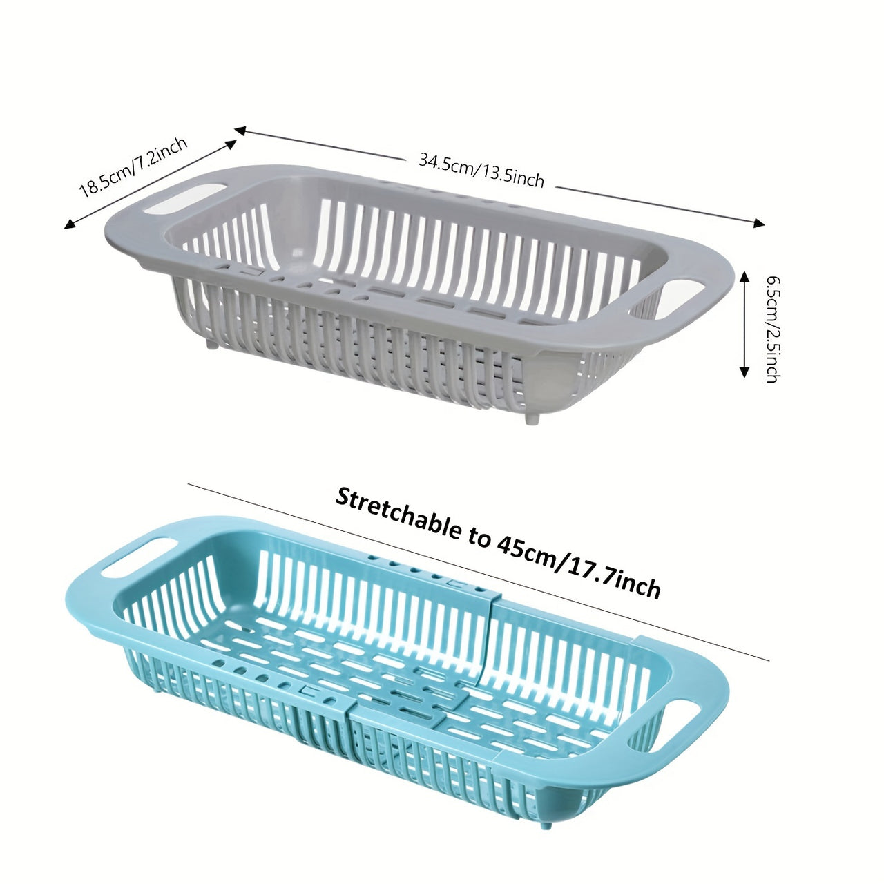 1pc Retractable Drain Rack - Kitchen Basket For Vegetables And Dishes, Plastic Dish Rack With Filter Basket - 13.5in/7.2in/2.5in - Easy To Clean And Store