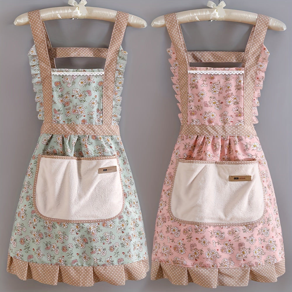 1pc, Cute Strap Canvas Apron, Breathable Floral Apron With Hood, Waterproof And Oil-resistant Breathable Workwear Waist Apron, Restaurant Waiter Work Clothes, Stain Resistant Restaurant Chef Apron Overalls, Kitchen Supplies