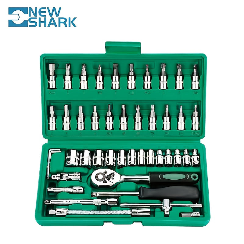 46-Piece Pro-Quality Socket Wrench Set - 1/4 Drive with Metric & Imperial Bit Socket, Extension Bar for Auto and Home Use, Durable & Versatile, Complete with Storage Case