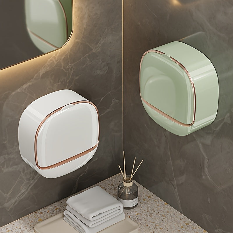 1pcs Premium Wall Mounted Soap Dispenser with Lid - Hassle-Free No Drilling Drain Rack, Space-Saving Storage for Modern Bathrooms - Durable, Waterproof Accessories