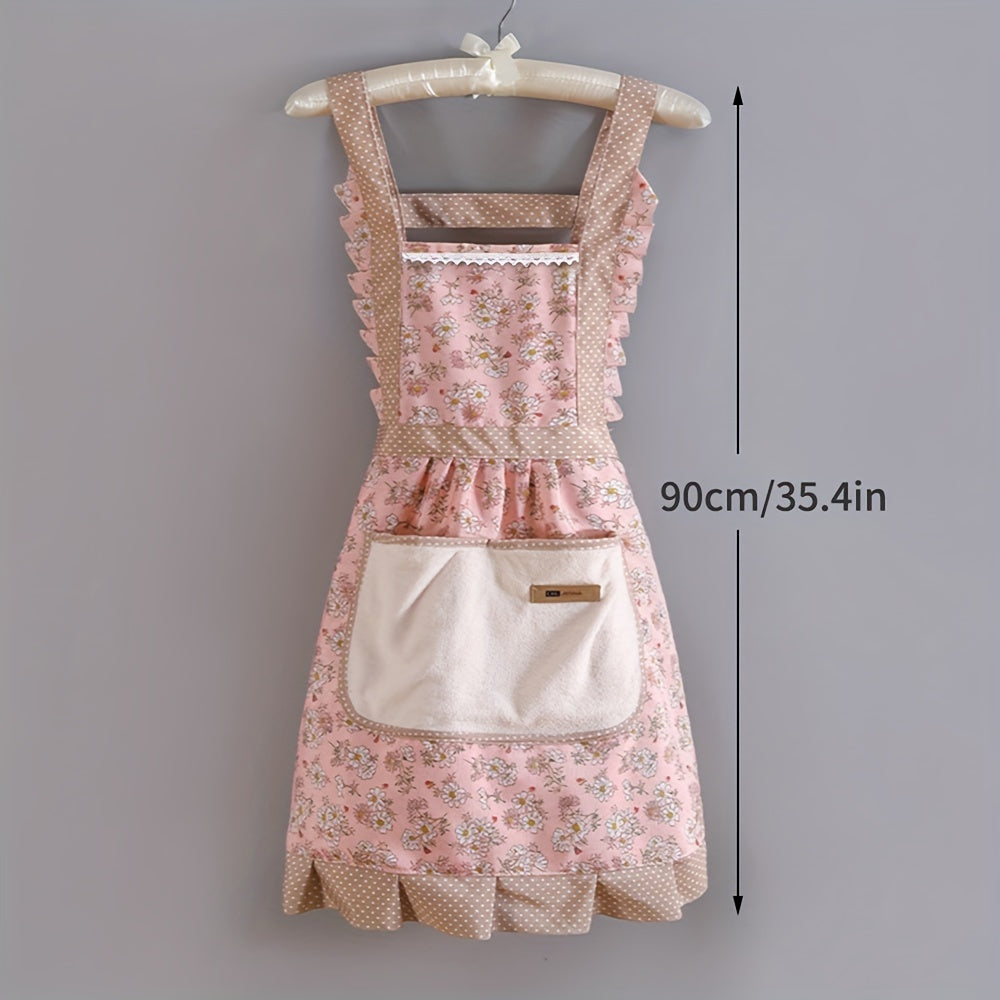 1pc, Cute Strap Canvas Apron, Breathable Floral Apron With Hood, Waterproof And Oil-resistant Breathable Workwear Waist Apron, Restaurant Waiter Work Clothes, Stain Resistant Restaurant Chef Apron Overalls, Kitchen Supplies