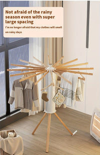 Thumbnail for ESARR  Cylinder Tripod Drying Rack, Solid Wood Octopus Standing Drying Rack Clothing, Foldable Space Saving Laundry Drying Rack, Collapsible Drying Racks for Laundry Tripod,16 Dry Rods