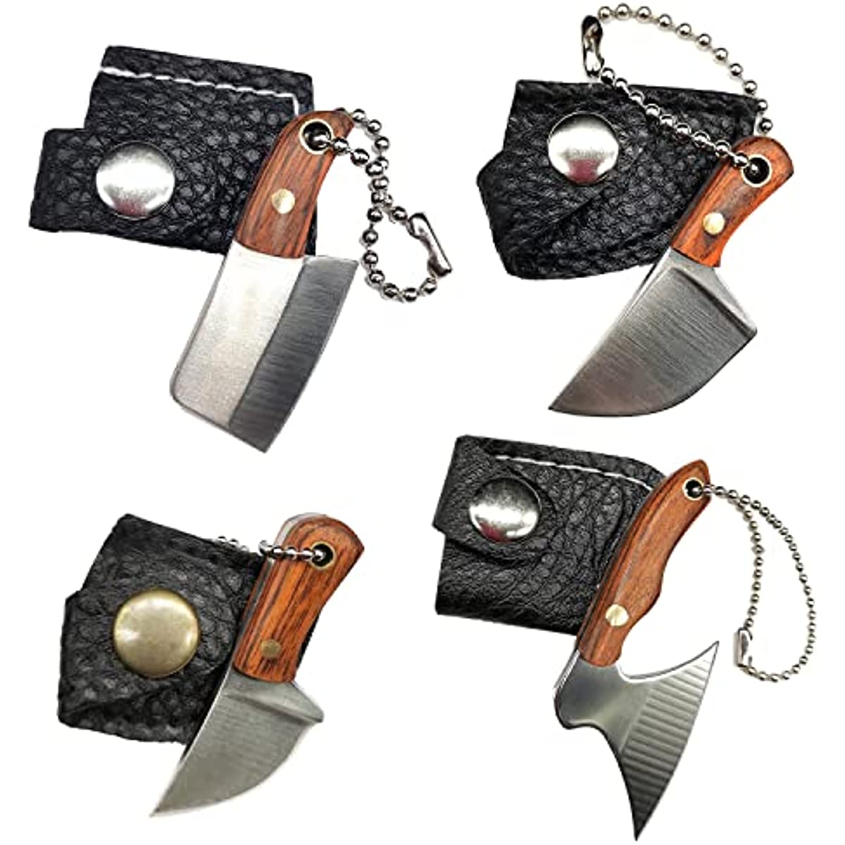 4PCS/Set Premium Damascus Steel Pocket Knife Set - Ultra-Lightweight, Ambidextrous EDC Knife Set with V Grind Blade Edge, Straight Back Shape, and Axe Cleaver for Outdoor Adventures and Everyday Carry