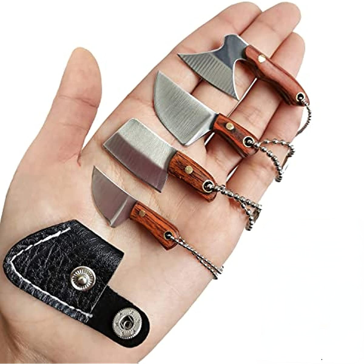 4PCS/Set Premium Damascus Steel Pocket Knife Set - Ultra-Lightweight, Ambidextrous EDC Knife Set with V Grind Blade Edge, Straight Back Shape, and Axe Cleaver for Outdoor Adventures and Everyday Carry