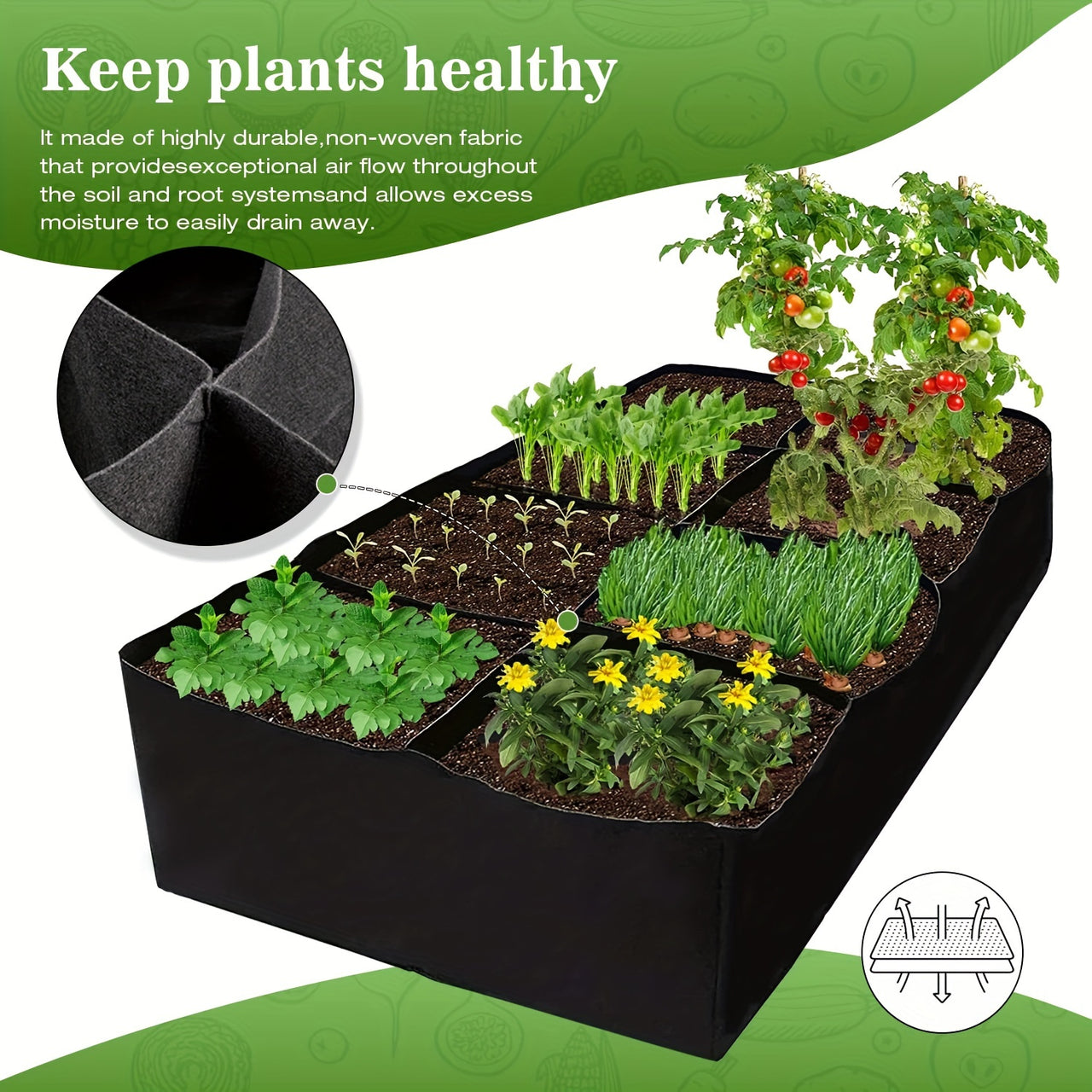 1 Pack, Garden Bed, 128 Gallon 8 Grids Plant Grow Bags, 3x6FT Breathable Planter Raised Beds For Growing Vegetables Potatoes Flowers, Rectangle Planting Container For Outdoor Indoor Gardening