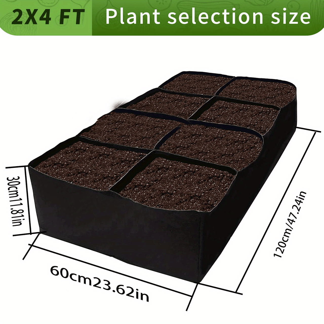 1 Pack, Garden Bed, 128 Gallon 8 Grids Plant Grow Bags, 3x6FT Breathable Planter Raised Beds For Growing Vegetables Potatoes Flowers, Rectangle Planting Container For Outdoor Indoor Gardening
