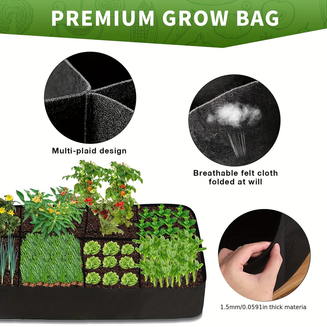 1 Pack, Garden Bed, 128 Gallon 8 Grids Plant Grow Bags, 3x6FT Breathable Planter Raised Beds For Growing Vegetables Potatoes Flowers, Rectangle Planting Container For Outdoor Indoor Gardening
