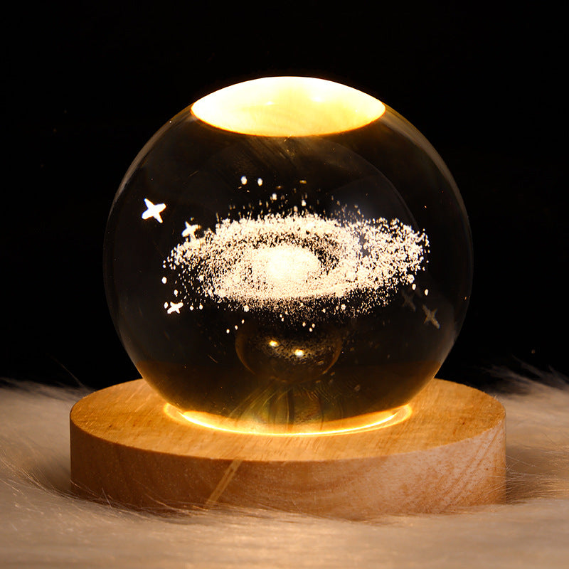 1pc 3D Night Light Crystal Glass Ball Lamp Galaxy Solar System Jupiter Ferris Wheel Crystal Ball Night Light With Wooden Base Bedside Mother's Day Gift Birthday Gift