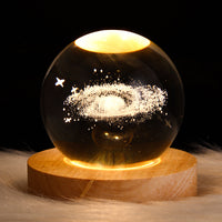 Thumbnail for 1pc 3D Night Light Crystal Glass Ball Lamp Galaxy Solar System Jupiter Ferris Wheel Crystal Ball Night Light With Wooden Base Bedside Mother's Day Gift Birthday Gift