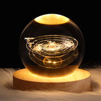 Thumbnail for 1pc 3D Night Light Crystal Glass Ball Lamp Galaxy Solar System Jupiter Ferris Wheel Crystal Ball Night Light With Wooden Base Bedside Mother's Day Gift Birthday Gift