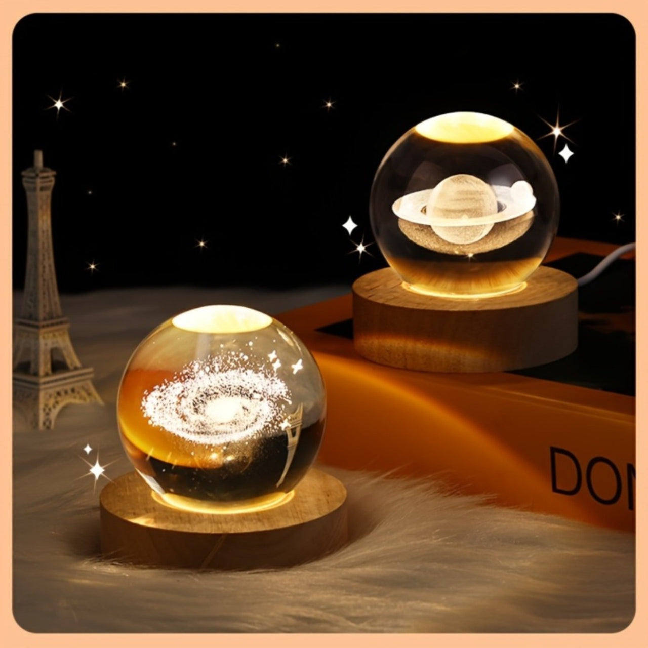 1pc 3D Night Light Crystal Glass Ball Lamp Galaxy Solar System Jupiter Ferris Wheel Crystal Ball Night Light With Wooden Base Bedside Mother's Day Gift Birthday Gift