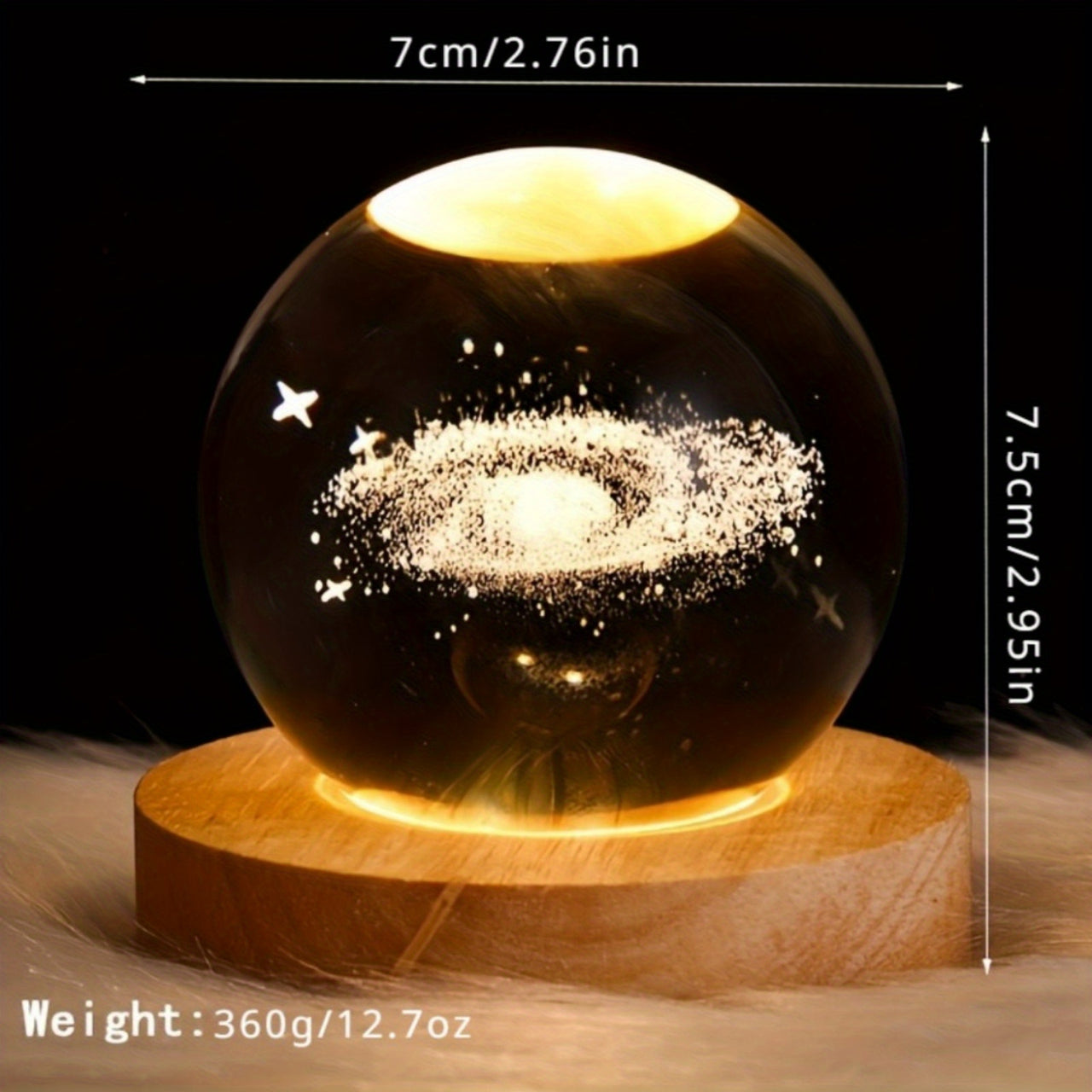 1pc 3D Night Light Crystal Glass Ball Lamp Galaxy Solar System Jupiter Ferris Wheel Crystal Ball Night Light With Wooden Base Bedside Mother's Day Gift Birthday Gift