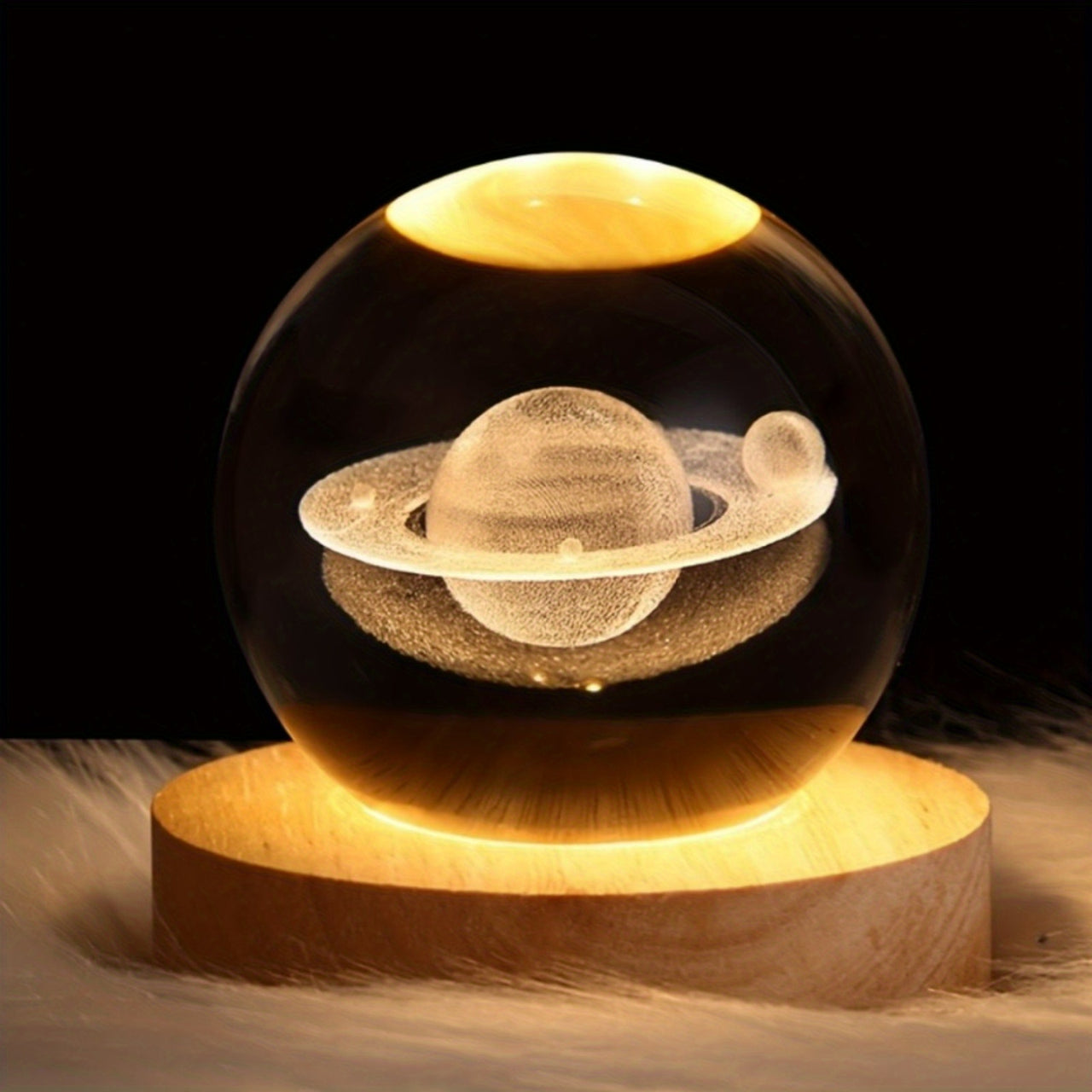 1pc 3D Night Light Crystal Glass Ball Lamp Galaxy Solar System Jupiter Ferris Wheel Crystal Ball Night Light With Wooden Base Bedside Mother's Day Gift Birthday Gift
