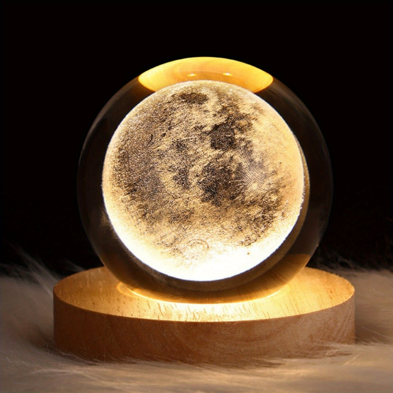 1pc 3D Night Light Crystal Glass Ball Lamp Galaxy Solar System Jupiter Ferris Wheel Crystal Ball Night Light With Wooden Base Bedside Mother's Day Gift Birthday Gift