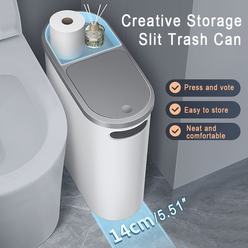 1pc 2.64gal Large Capacity Trash Can, Creative Gap Garbage Can, Press Type Waste Bin With Lid, Simple Paper Basket, Kitchen Bathroom Bedroom Living Room Accessories, Home Supplies, Cleaning Supplies