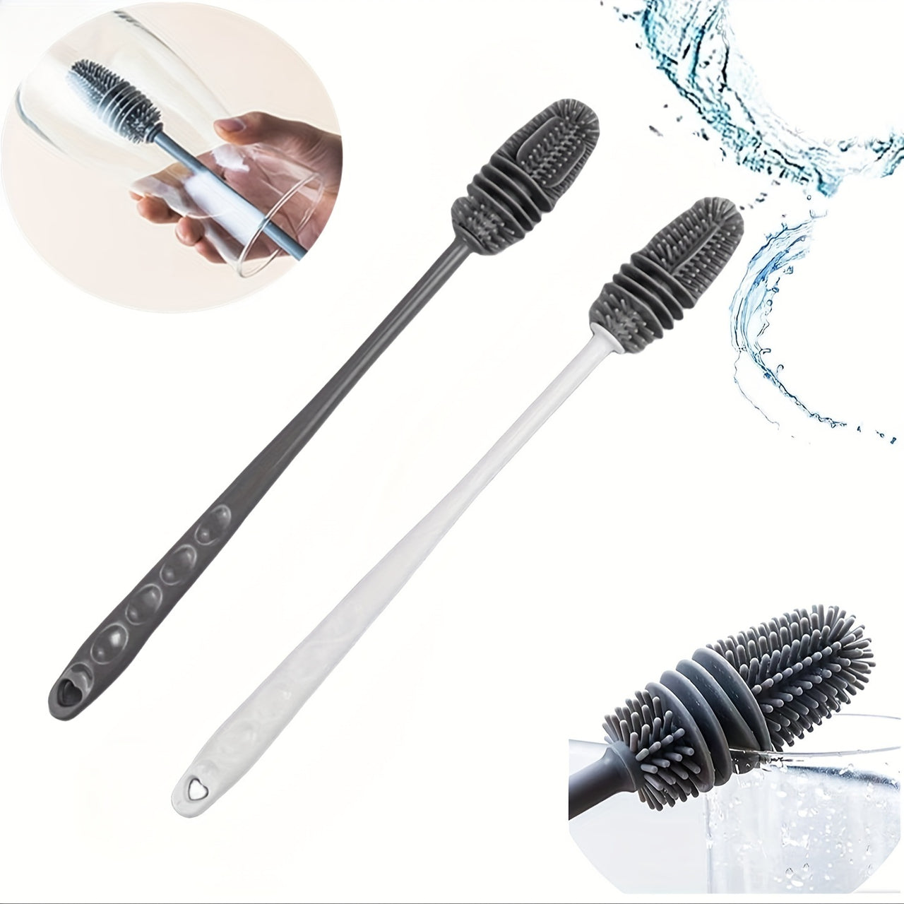 Silicone Bottle Brush with Long Handle - Kitchen Cleaning Tool for Cups and Bottles, Non-Electric Washing Brush for Household Use