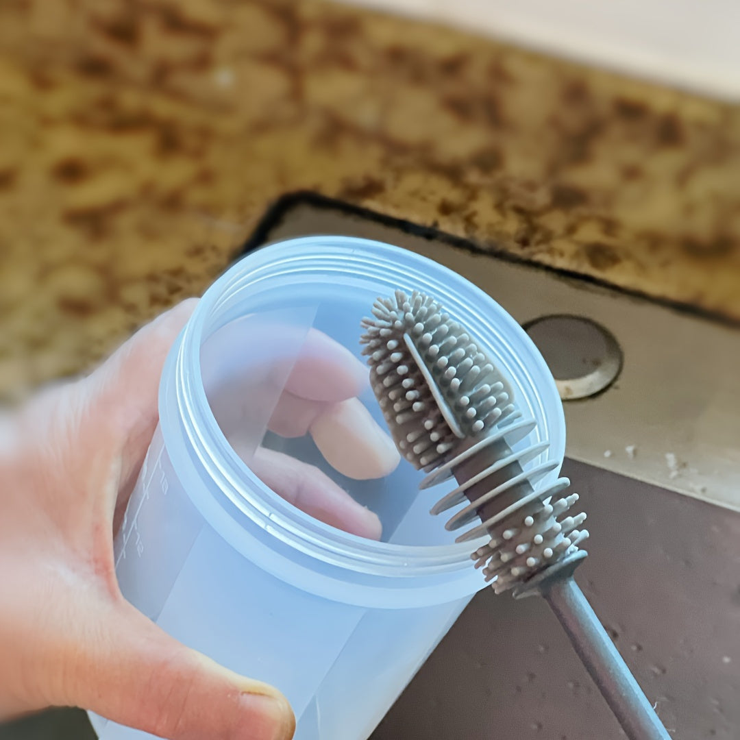Silicone Bottle Brush with Long Handle - Kitchen Cleaning Tool for Cups and Bottles, Non-Electric Washing Brush for Household Use