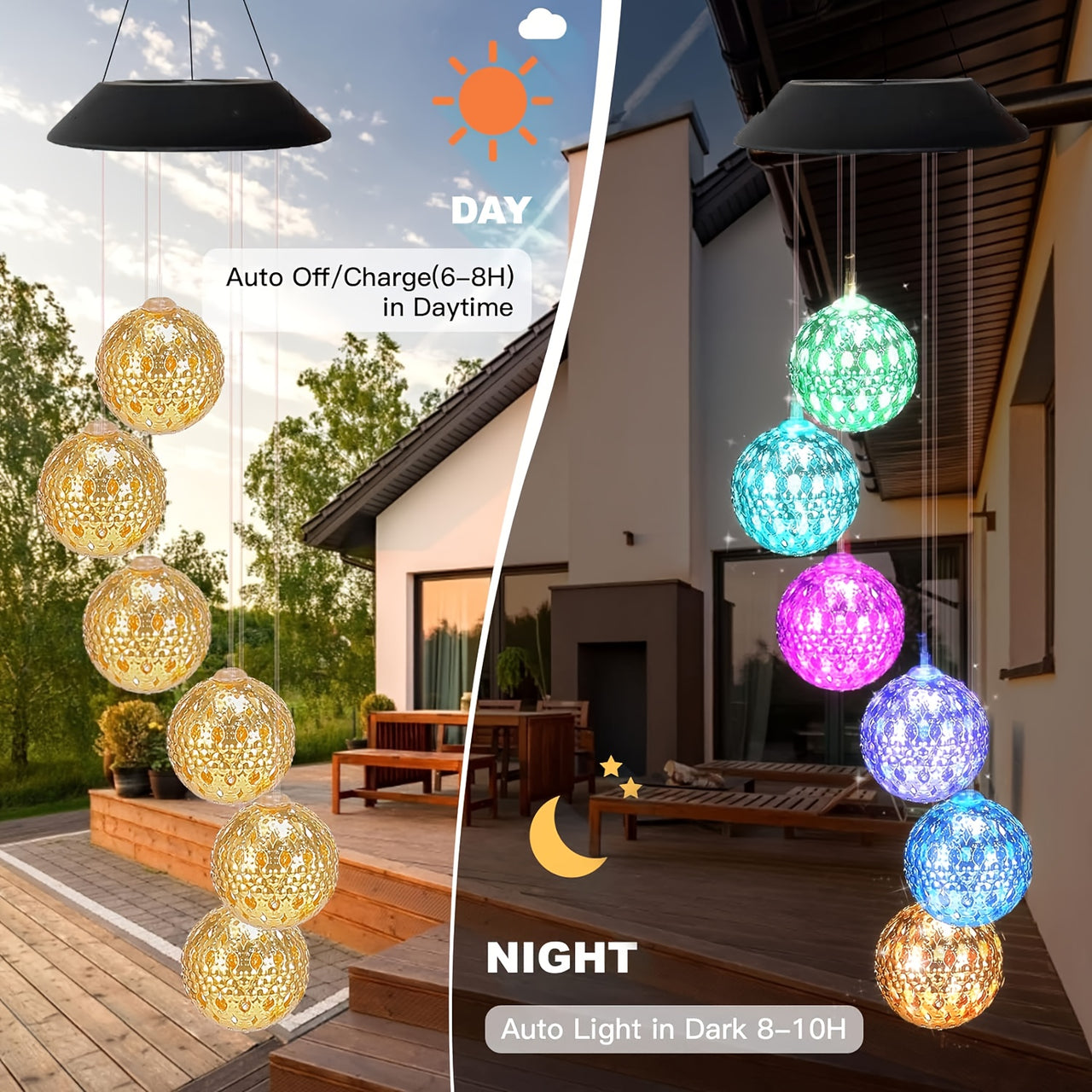 1PC Enchanting Solar Ball Wind Chime - Weather-Resistant Illumination - Perfect for Outdoor Gardens, Patios, and Porches, Effortless Ambience Creation
