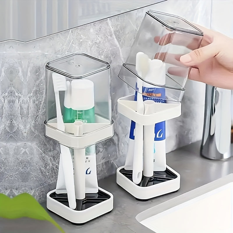 1pc Modern Toothbrush Holder Set with Gargle Cup - Wall-Mounted Couple Storage Organizer, Space-Saving Design, Ideal for Bathroom Organization & Decor