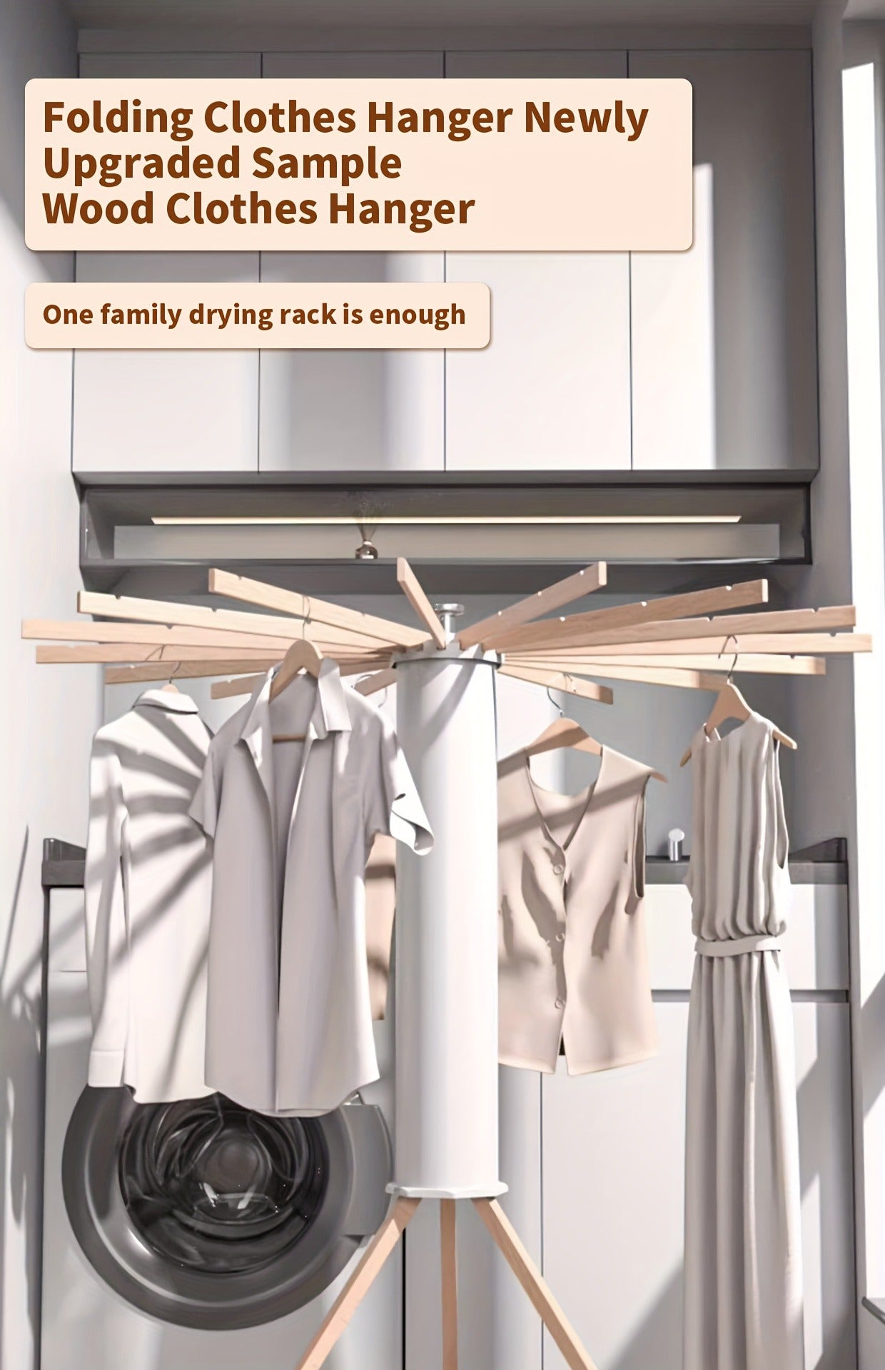ESARR  Cylinder Tripod Drying Rack, Solid Wood Octopus Standing Drying Rack Clothing, Foldable Space Saving Laundry Drying Rack, Collapsible Drying Racks for Laundry Tripod,16 Dry Rods