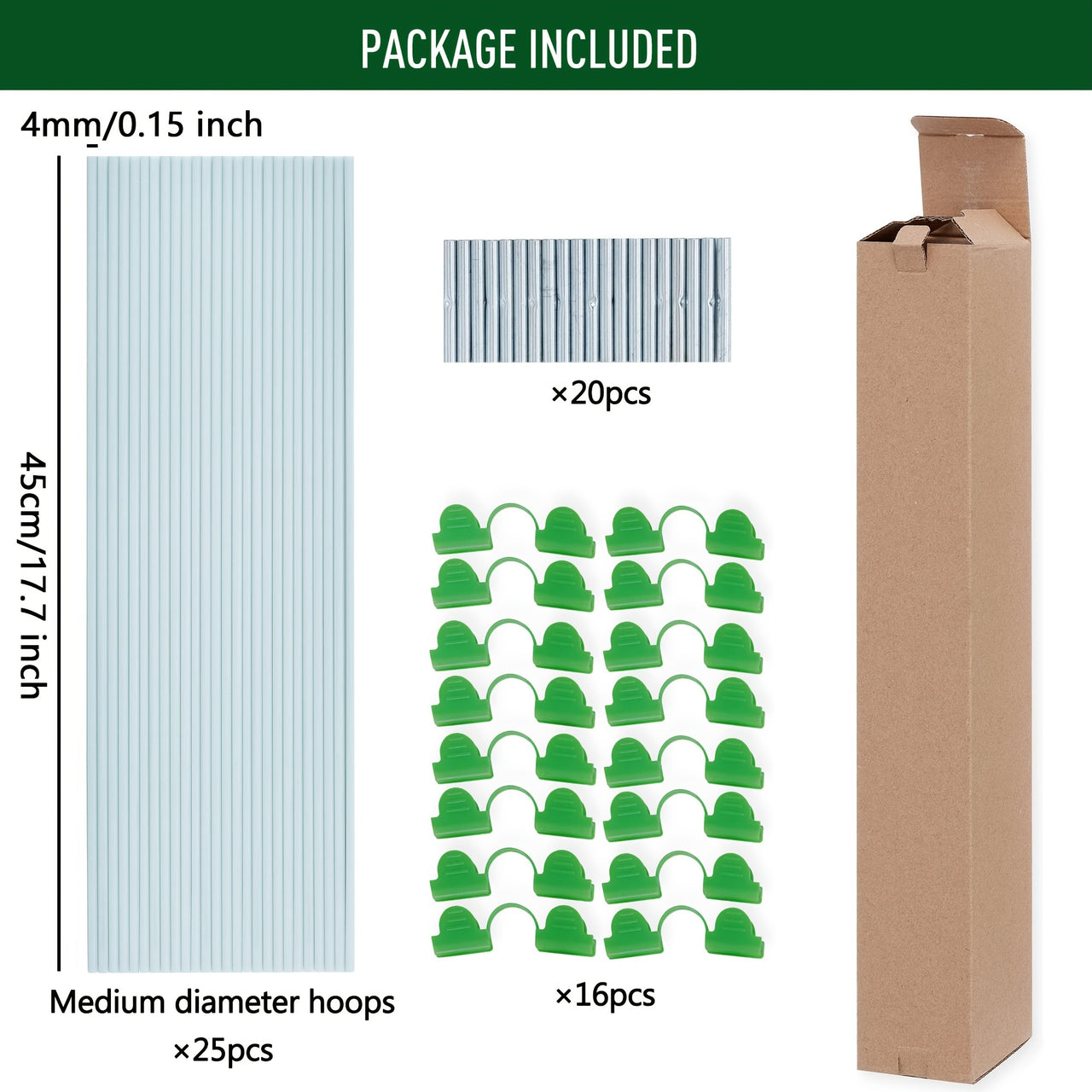 25pcs Grow Tunnel Garden Hoops Set - Rust-Free Fiberglass, Versatile Support for DIY Greenhouses, Protective Plant Covers & Shade