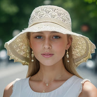 Thumbnail for Washable Breathable Foldable Hat, Women's Fashion Hollow Sun Hat Large Brimmed Beach Hat