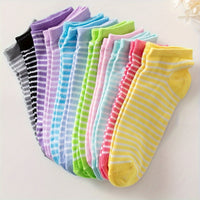 Thumbnail for Chic & Comfortable 20-Pairs Women’s Ankle Socks: Heart & Stripe Prints, Durable Knit Fabric - Ideal Gift