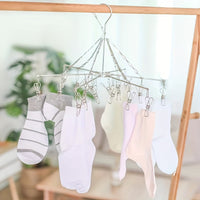 Thumbnail for 1pc Stainless Steel Sock Drying Rack With Multi-Clip, Swivel Hook Wind-Proof Clothes Hanger, Clothes Drying Rack For Sock, Bras, Underwear