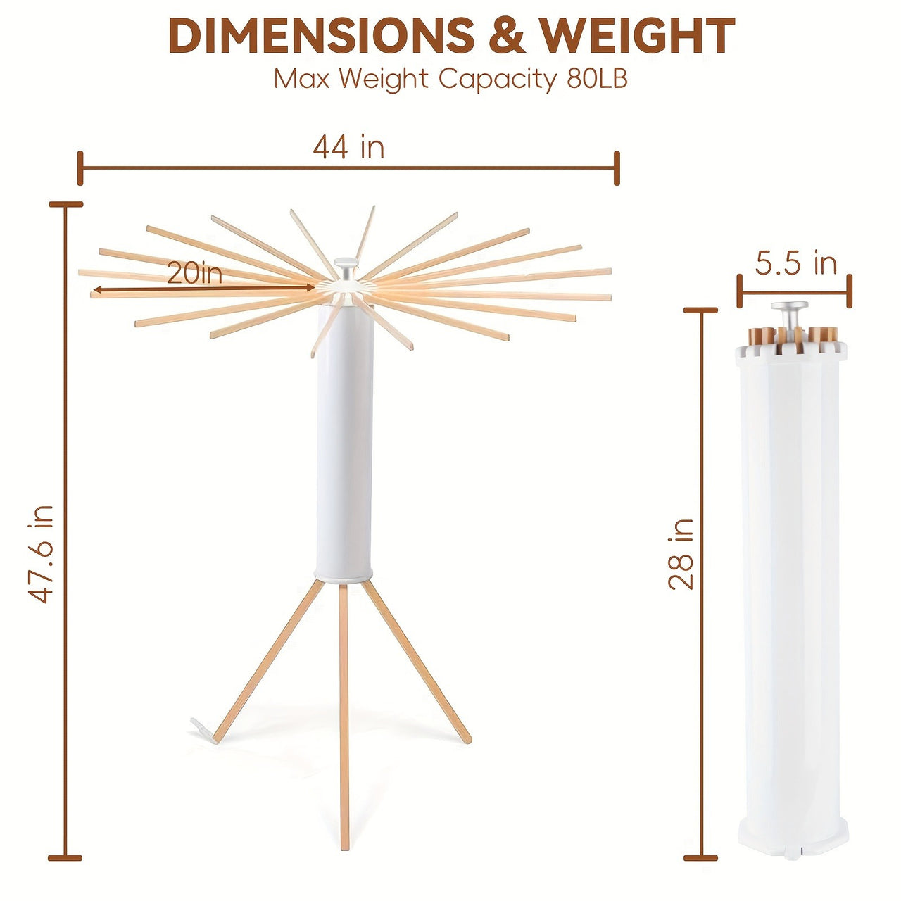 ESARR  Cylinder Tripod Drying Rack, Solid Wood Octopus Standing Drying Rack Clothing, Foldable Space Saving Laundry Drying Rack, Collapsible Drying Racks for Laundry Tripod,16 Dry Rods