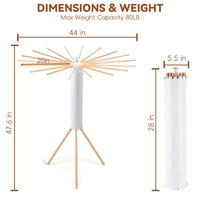 Thumbnail for ESARR  Cylinder Tripod Drying Rack, Solid Wood Octopus Standing Drying Rack Clothing, Foldable Space Saving Laundry Drying Rack, Collapsible Drying Racks for Laundry Tripod,16 Dry Rods