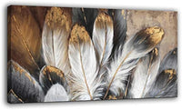 Thumbnail for Feather Wall Art Modern Living Room Bedroom Wall Decoration Large Giclee Print Canvas Painting Artwork for Home Decor One Piece White Gold Brown Feather Picture Ready to Hang 24x48 Size