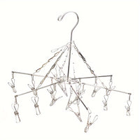 Thumbnail for 1pc Stainless Steel Sock Drying Rack With Multi-Clip, Swivel Hook Wind-Proof Clothes Hanger, Clothes Drying Rack For Sock, Bras, Underwear