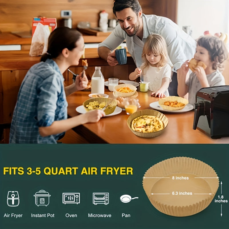 50/100 Pack - BPA-Free Silicone Oil-Absorbent Air Fryer Paper Liners - Non-Stick, Round, Disposable & Mess-Free - Perfect for Healthy Cooking, Baking & Frying - Microwave, Toaster & Countertop Oven Safe