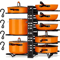 Thumbnail for 8-Tier Heavy Duty Pot Rack Organizer - Effortless Kitchen Storage Solution - Durable Metal, Rust-resistant, Space-saving Cabinet Holder for Pots, Pans and lids - Keep Your Kitchen Neat and Tidy