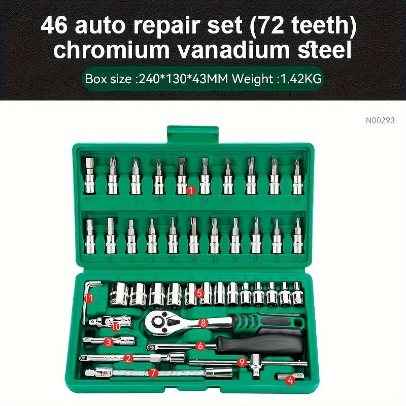 46-Piece Pro-Quality Socket Wrench Set - 1/4 Drive with Metric & Imperial Bit Socket, Extension Bar for Auto and Home Use, Durable & Versatile, Complete with Storage Case
