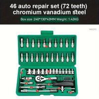 Thumbnail for 46-Piece Pro-Quality Socket Wrench Set - 1/4 Drive with Metric & Imperial Bit Socket, Extension Bar for Auto and Home Use, Durable & Versatile, Complete with Storage Case