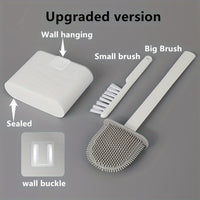 Thumbnail for 1 Set of 2 Efficient Silicone Toilet Brushes with Wall Mount & 1 Easy-Clean Toilet Seat – Long-Handled, Soft Brush Heads for Multi-Functional Household Cleaning