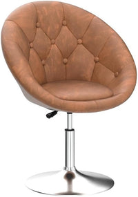 Thumbnail for Yaheetech Vanity Chair Makeup Chair Swivel Accent Chair Height Adjustable Round Back Tilt Chair with Chrome Frame for Makeup Room, Living Room, Retro Brown