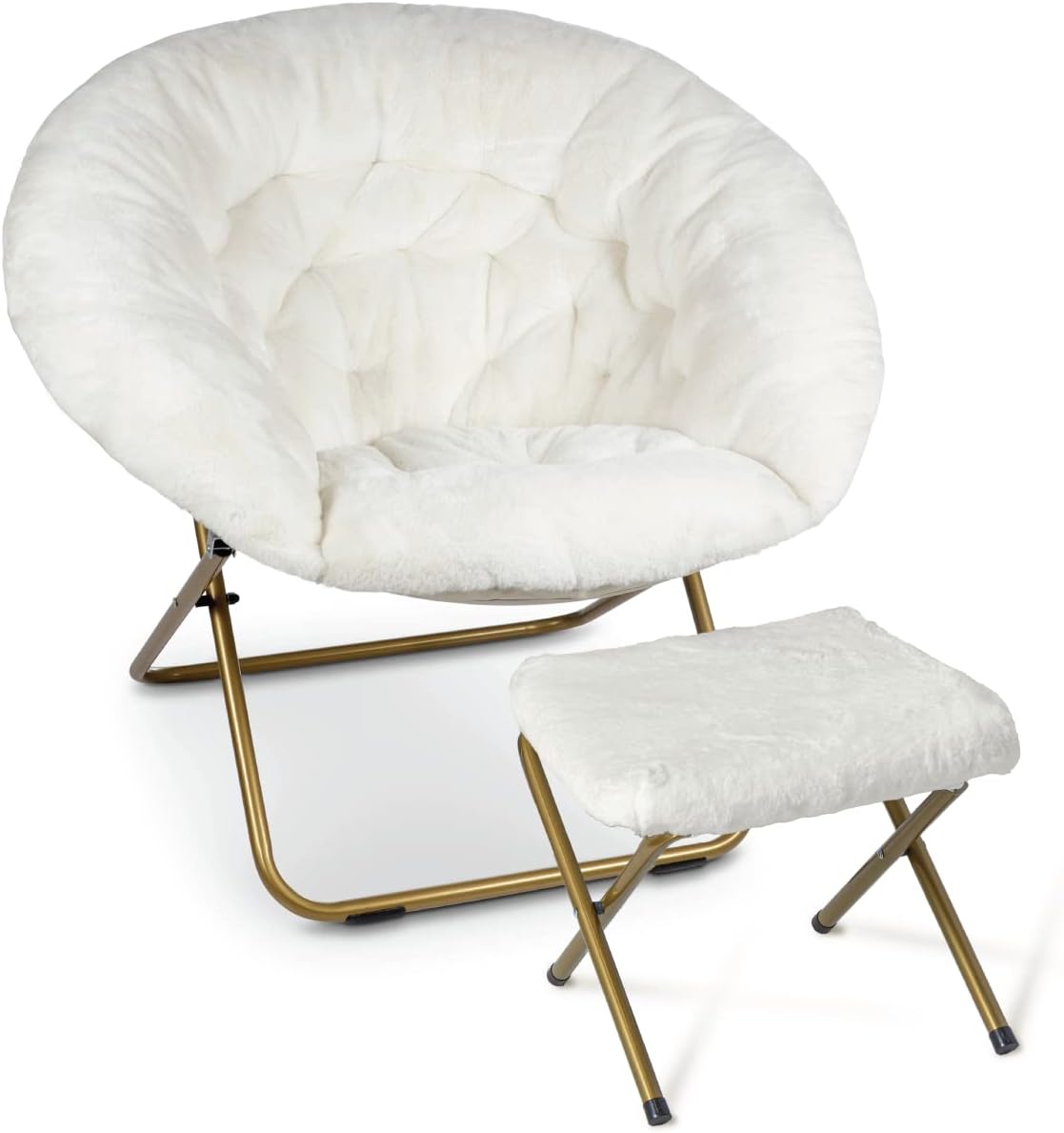 Milliard Cozy Chair with Footrest Ottoman/Faux Fur Saucer Chair for Bedroom/X-Large (Purple)