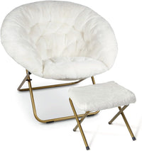 Thumbnail for Milliard Cozy Chair with Footrest Ottoman/Faux Fur Saucer Chair for Bedroom/X-Large (Purple)
