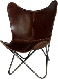 Thumbnail for Home Décor Genuine Leather Butterfly Chair Handmade Iron Frame I Lounge Chair, Comfortable Recliner