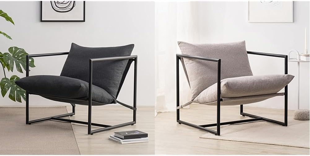 ZINUS Aidan Sling Accent Chair / Metal Framed Armchair with Shredded Foam Cushioning, Oatmeal
