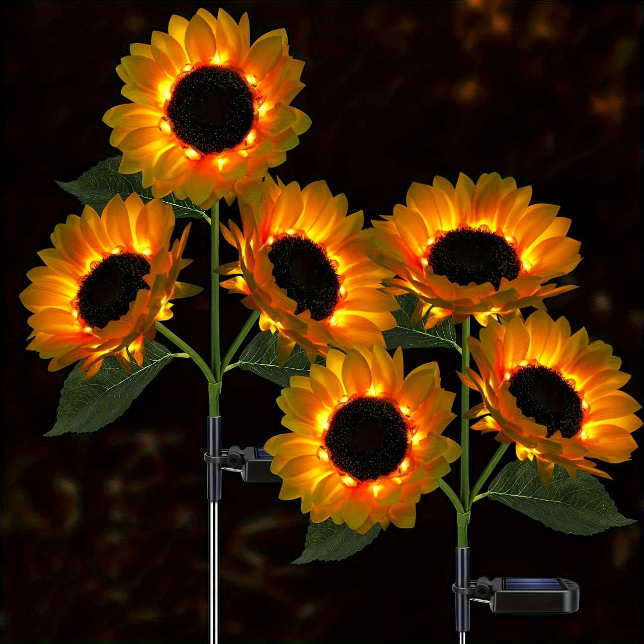 2 Packs Solar Powered Sunflower LED Garden Lights - Vibrant Yellow Flower Decorations with 3 LED Lights, Waterproof, Durable ABS Material, Perfect for Patio, Lawn, Yard, Pathway, and Garden Decor on Independence Day, Labor Day, Mothers Day, Thanksgiving D