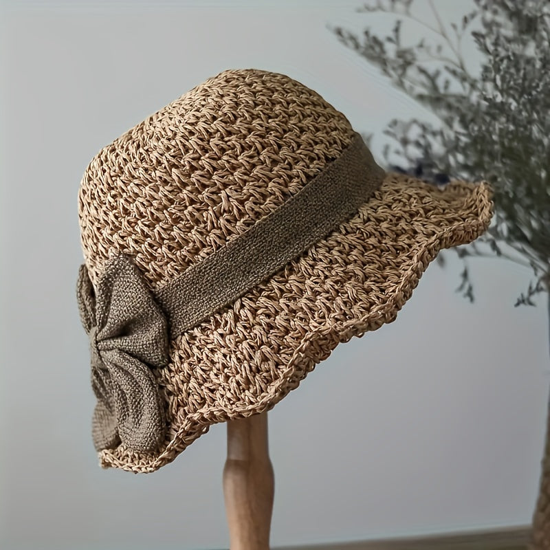 Chic Womens Wide Brim Sun Hat - UV Protection Beach Straw with Fashionable Large Bow - Perfect for Vacation, Outdoor Leisure and Stylish Summer Wear