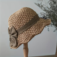 Thumbnail for Chic Womens Wide Brim Sun Hat - UV Protection Beach Straw with Fashionable Large Bow - Perfect for Vacation, Outdoor Leisure and Stylish Summer Wear