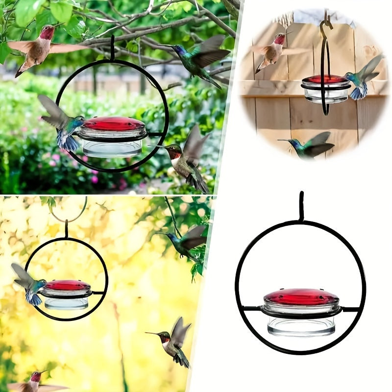 3-Piece Hanging Hummingbird Feeder Set - Attractive Metal Bottle Design with Sturdy Circular Frame & Comfortable Perch - Aesthetically Pleasing for Your Garden