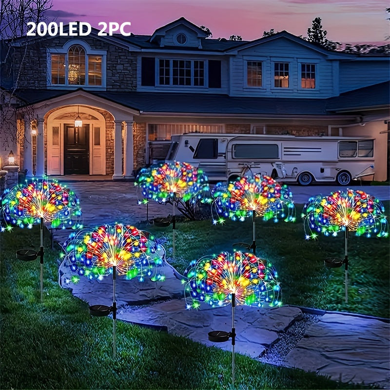 2PC Solar Fireworks LED Outdoor Lights - 60/90/120/200 LEDs, 8 Modes, Weatherproof - Transform Gardens, Courtyards & Weddings into Magical Displays