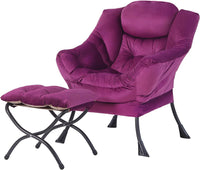 Thumbnail for Welnow Lazy Chair with Ottoman, Modern Lounge Accent Chair with Armrests and a Side Pocket, Leisure Sofa Chair Set, Reading Chair with Footrest for Small Space, Corner Chair, Plush Grey