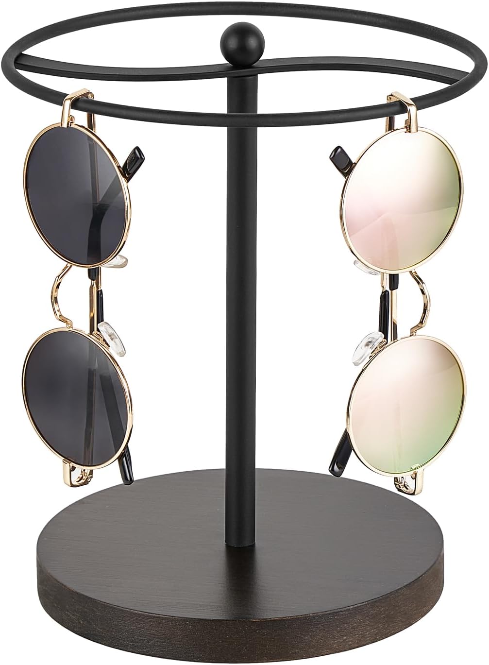 Mkono Sunglasses Organizer Glasses Holder Stand Metal Frame with Wood Base Sunglass Storage Display Eyeglasses Rack for up to 12 Pairs of Eyewear Glasses for Table Dresser Desk Bedroom, Black