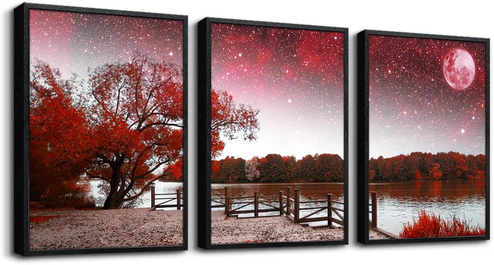 Wall Art For Living Room black and white Blue tree moon Canvas Wall Decor for Home artwork Painting 12" x 16" 3 Pieces Canvas Print For bedroom Decor Modern Salon kitchen office Hang a picture